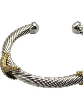 QDW-2081-David Yurman Sterling Silver 7mm Diamond Double X Bracelet
